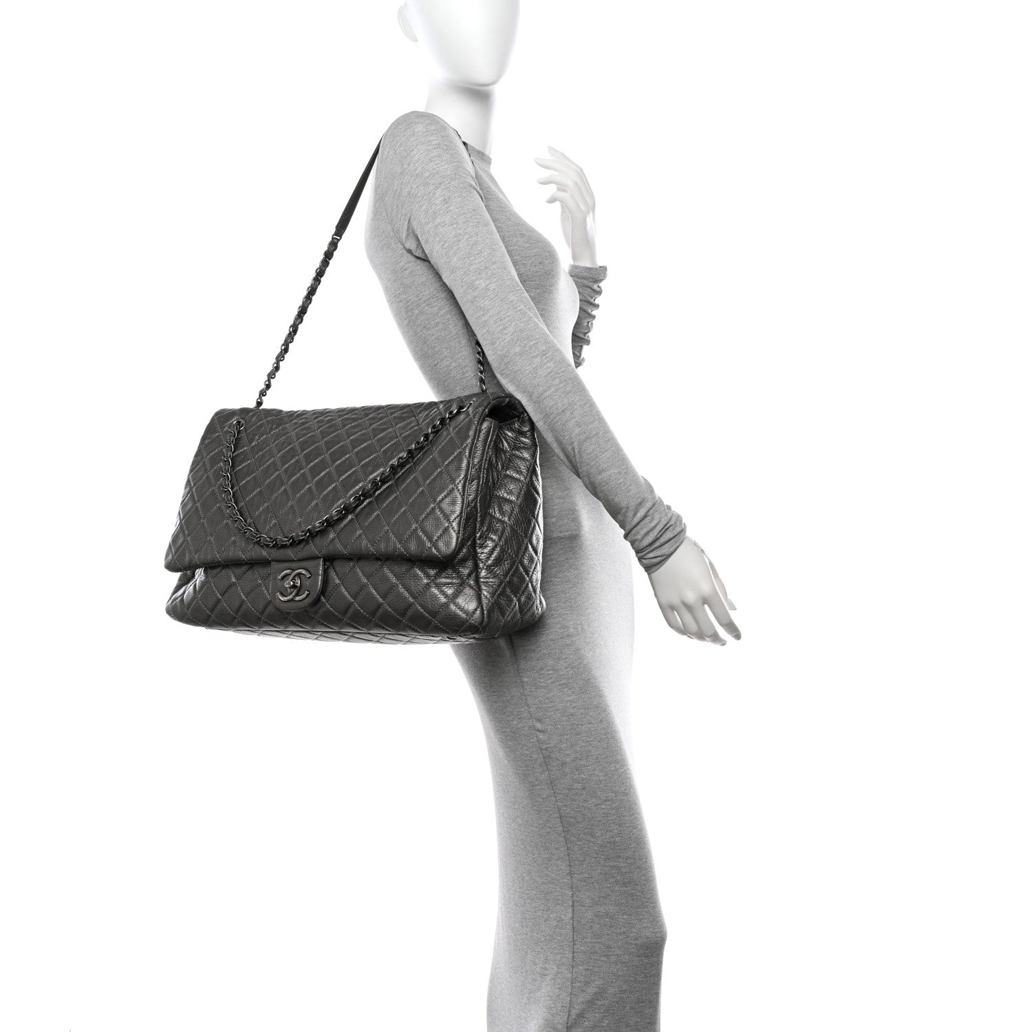 Chanel Metallic Calfskin Quilted XXL Travel Flap Bag Dark Silver 2 of 10