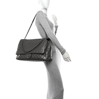 Chanel Metallic Calfskin Quilted XXL Travel Flap Bag Dark Silver 2 of 10