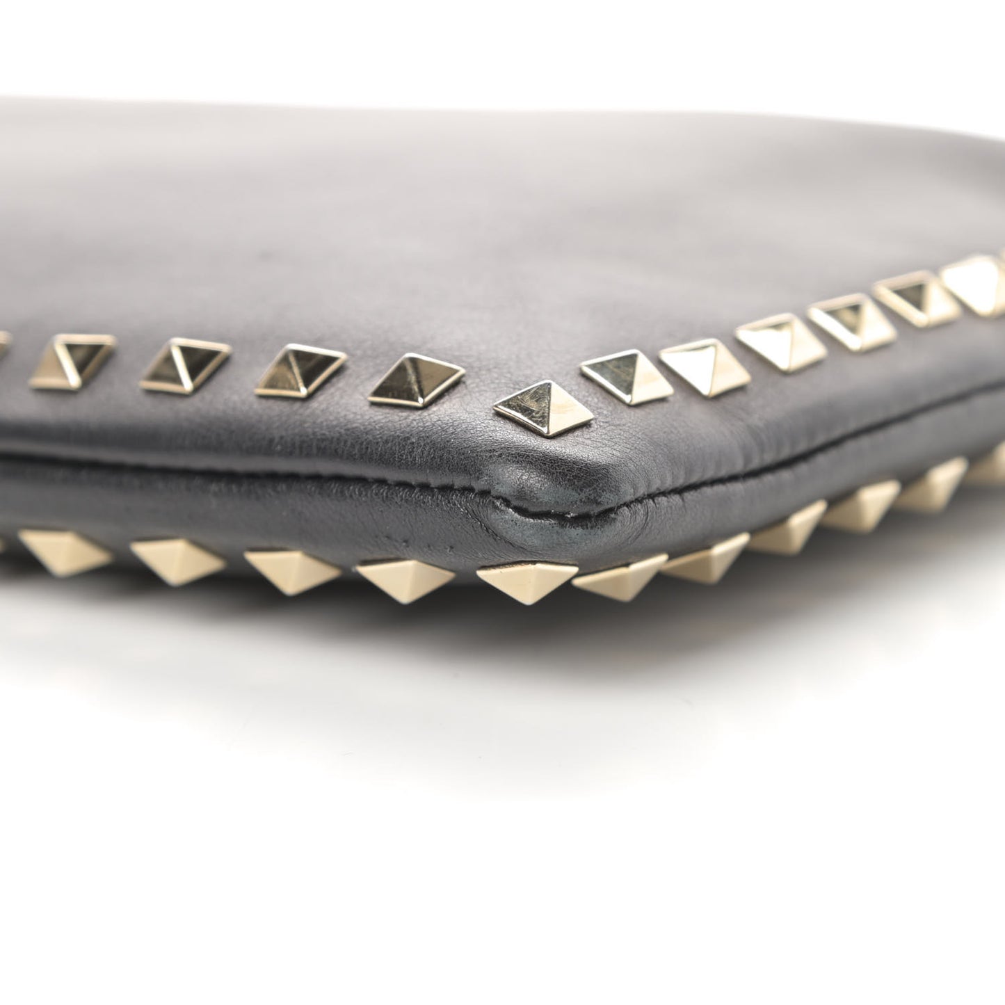 Vitello Large Rockstud Zip Wristlet Pouch Black