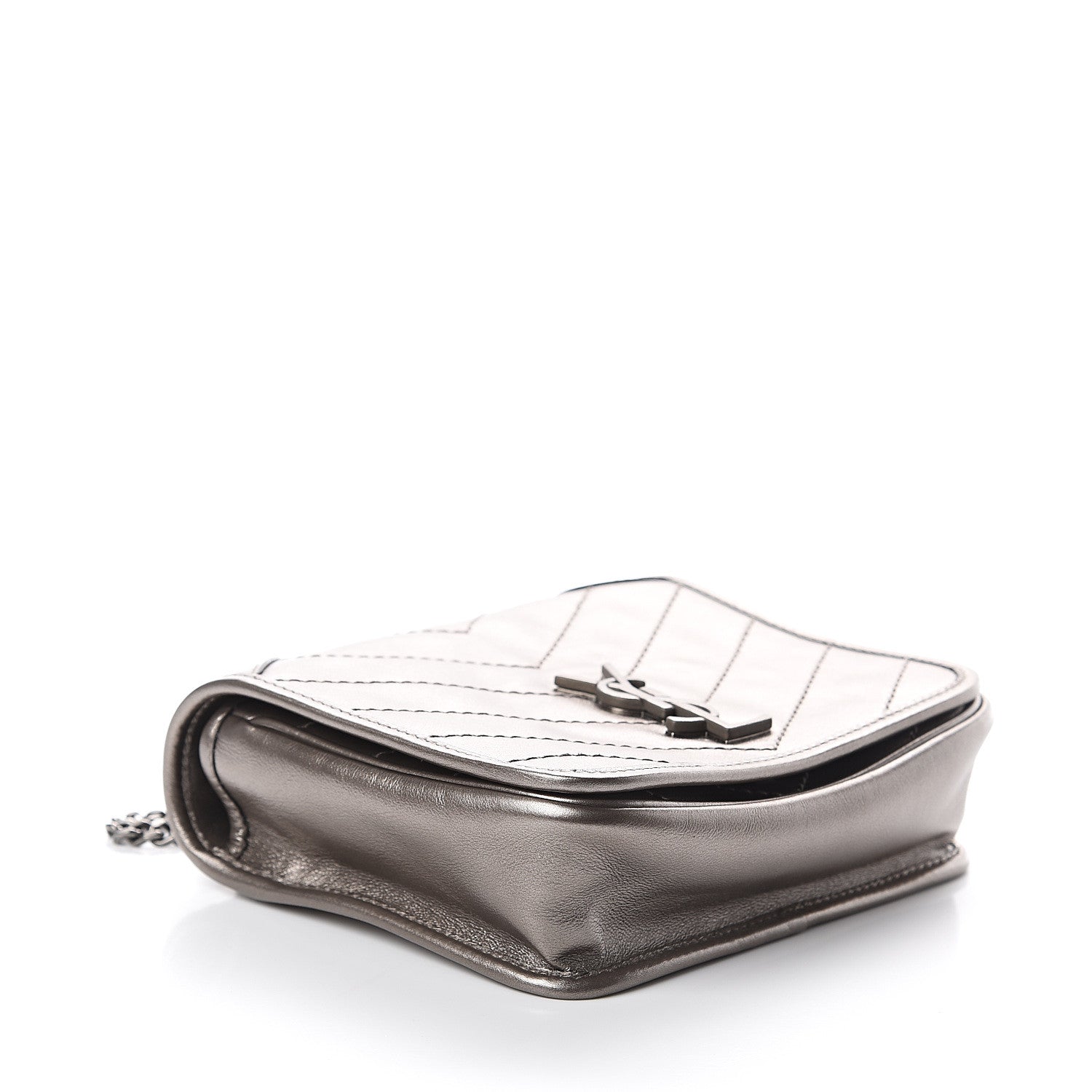 Saint Laurent Metallic Calfskin Matelasse Monogram Niki Chain Wallet Platinum 3 of 8