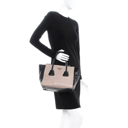 Prada Glace Calf Bi-Color Twin Pocket Tote Pomice Black 3 of 9