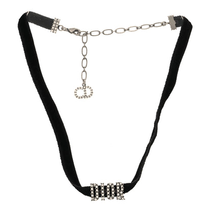 Christian Dior Velvet Crystal DIOR Choker Necklace Black 3 of 5