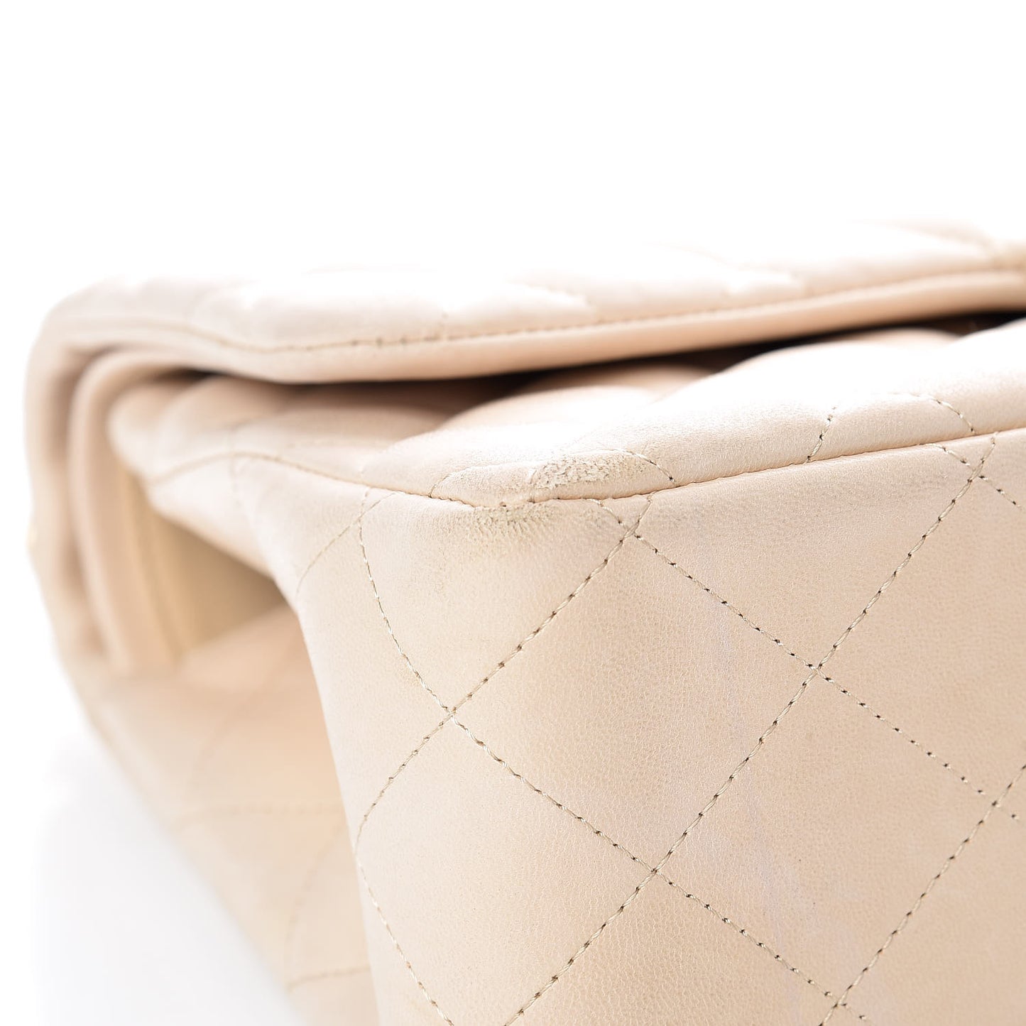 Lambskin Quilted Jumbo Double Flap Light Beige