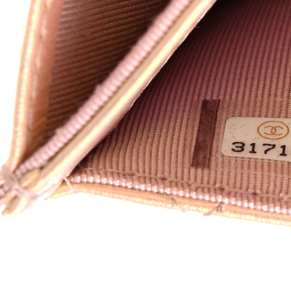 Iridescent Calfskin Quilted Flap Card Holder Wallet Pink
