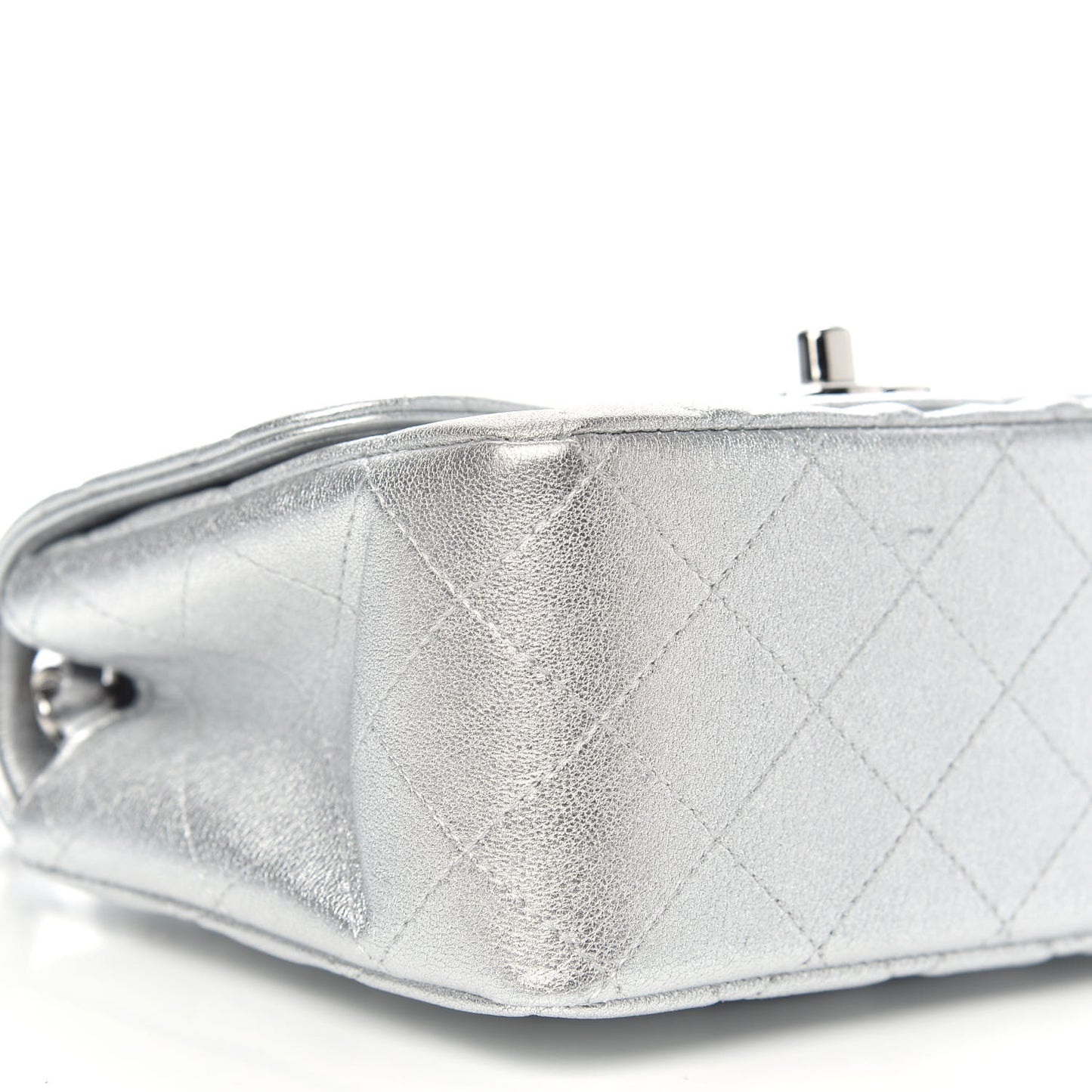Metallic Lambskin Quilted Mini Square Flap Silver