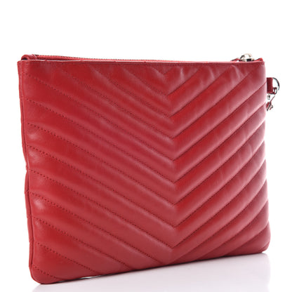 Saint Laurent Calfskin Matelasse Chevron Monogram A5 Wristlet Red 3 of 9