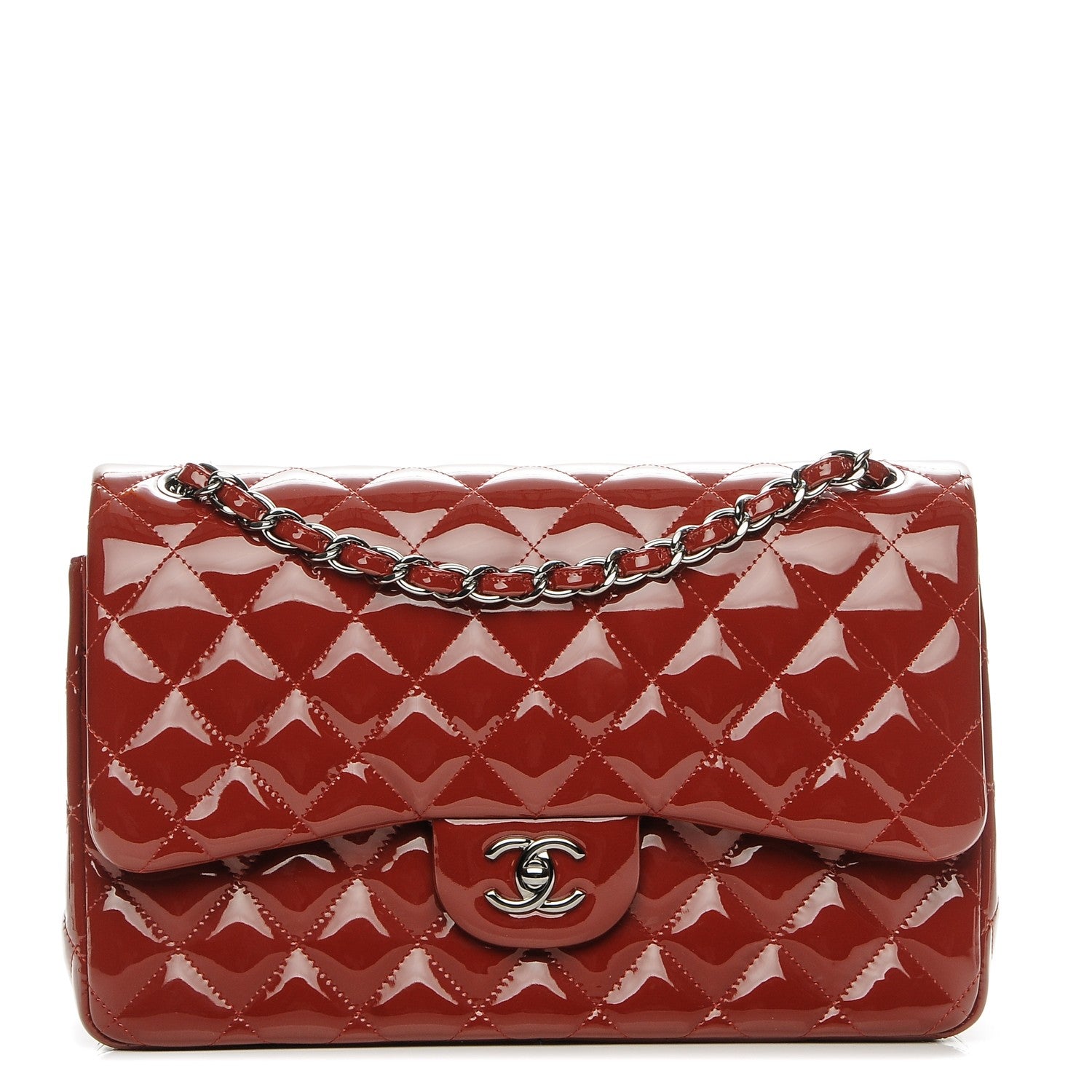 Chanel Patent Quilted Jumbo Double Flap Dark Red 1 of 11