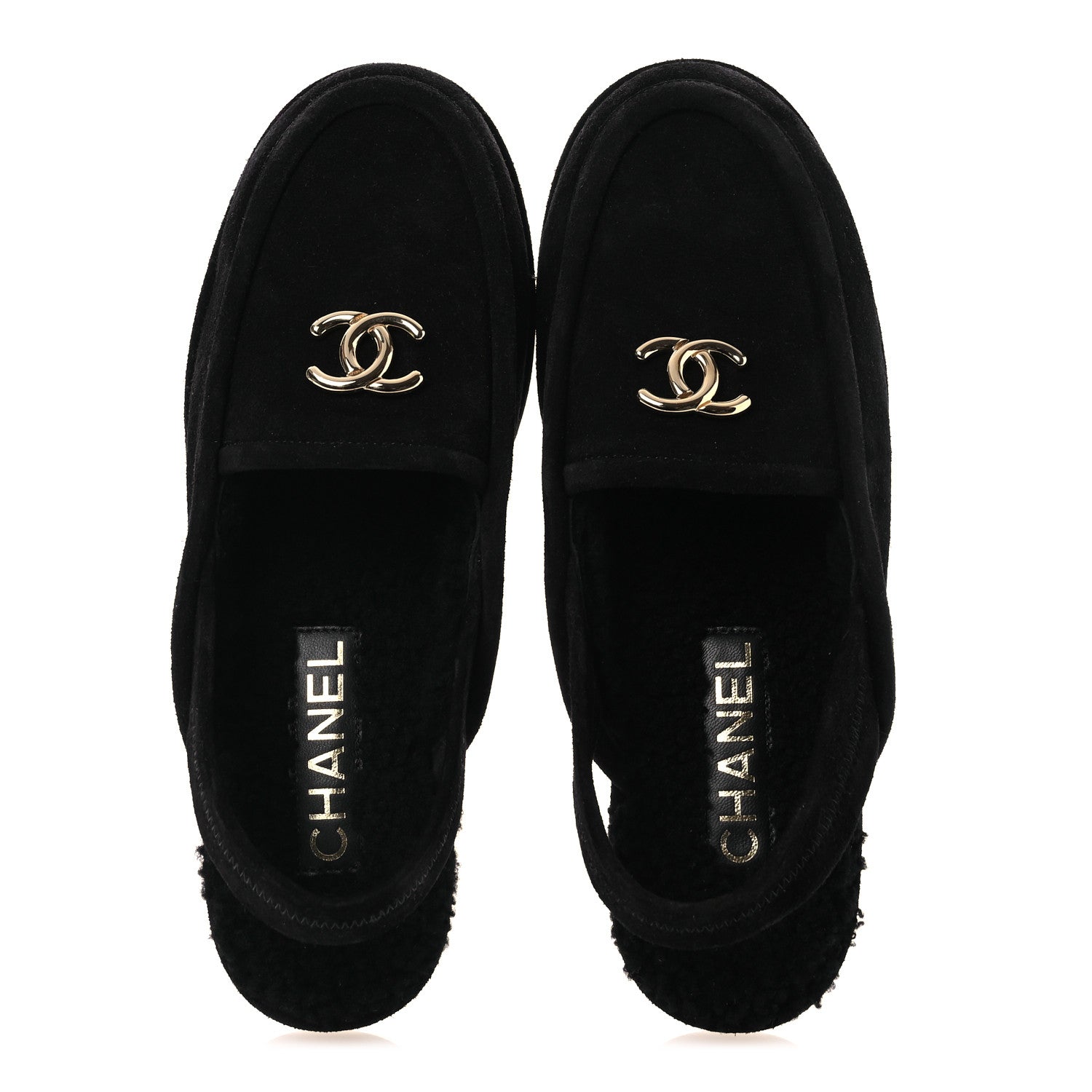 Chanel Suede Calfskin CC Slingback Loafers 37.5 Black 2 of 11