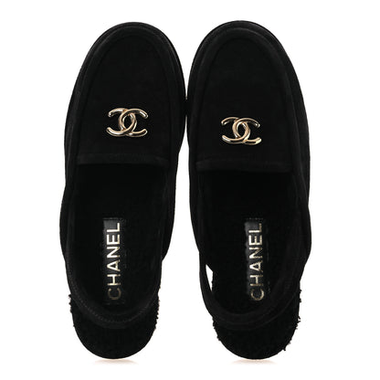Chanel Suede Calfskin CC Slingback Loafers 37.5 Black 2 of 11