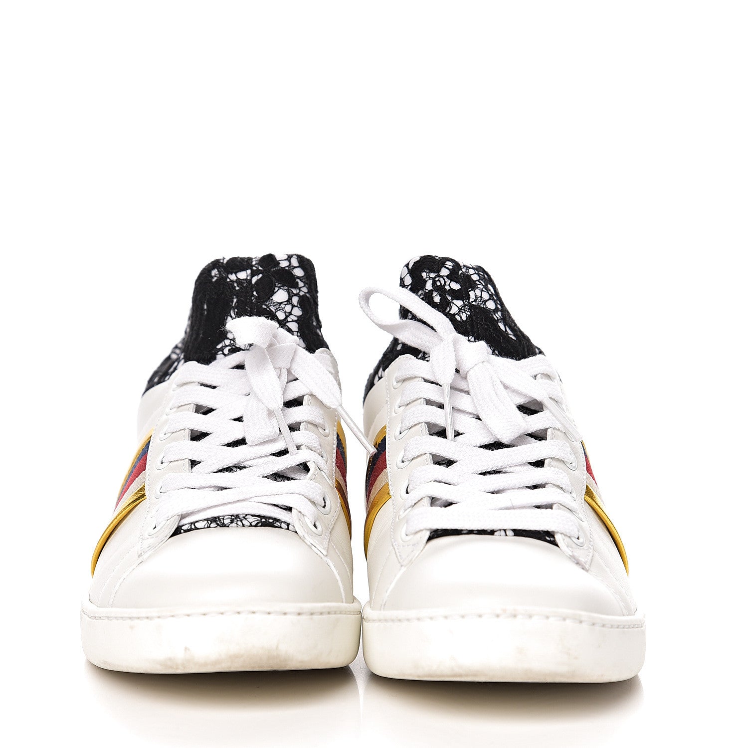 Gucci Calfskin Lace Ayers Sylvie Web New Womens Ace High Top Sneakers 35.5 White 2 of 9