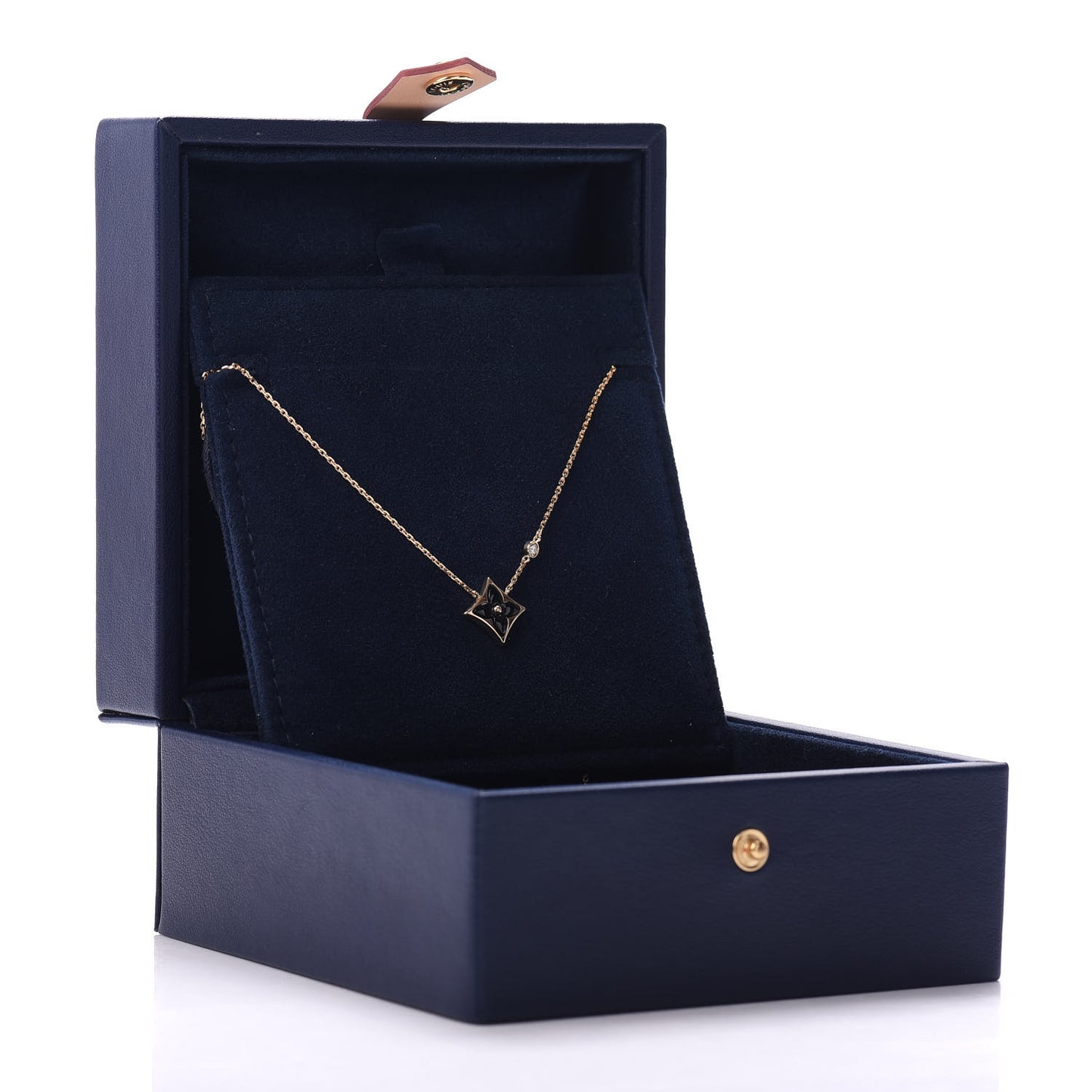 18K Yellow Gold Diamond Black Onyx Color Blossom BB Star Pendant Necklace