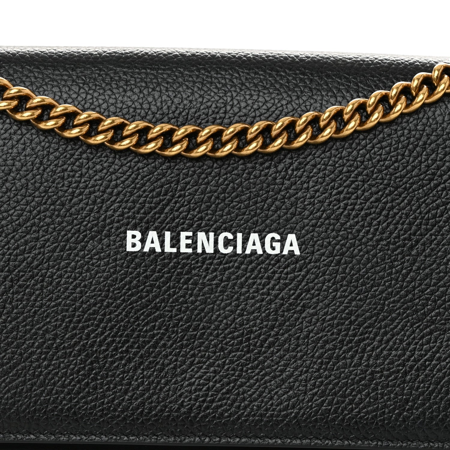 Balenciaga Grained Calfskin Logo Everyday Phone Holder Wallet On Chain Black White 9 of 12