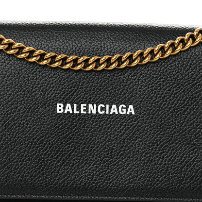 Balenciaga Grained Calfskin Logo Everyday Phone Holder Wallet On Chain Black White 9 of 12