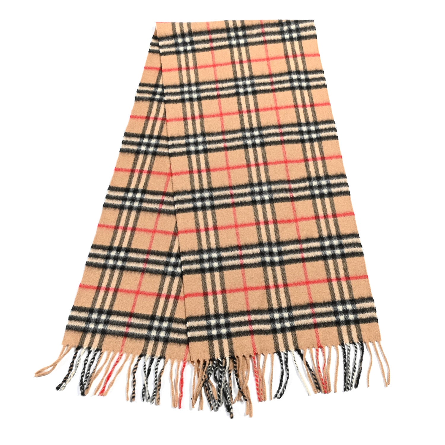 Burberry Cashmere Nova Check Fringe Scarf Camel 4 of 6