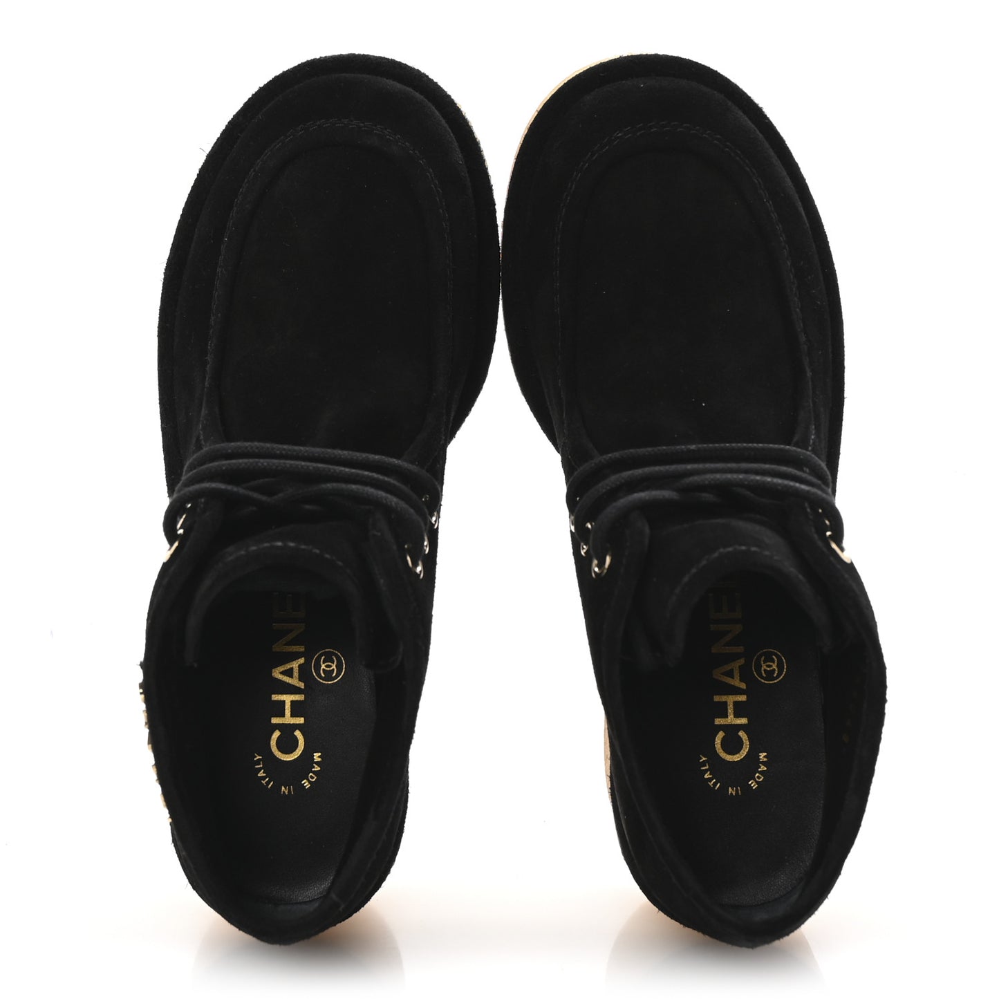 Suede Calfskin Lace Up Wedge Booties 36.5 Black