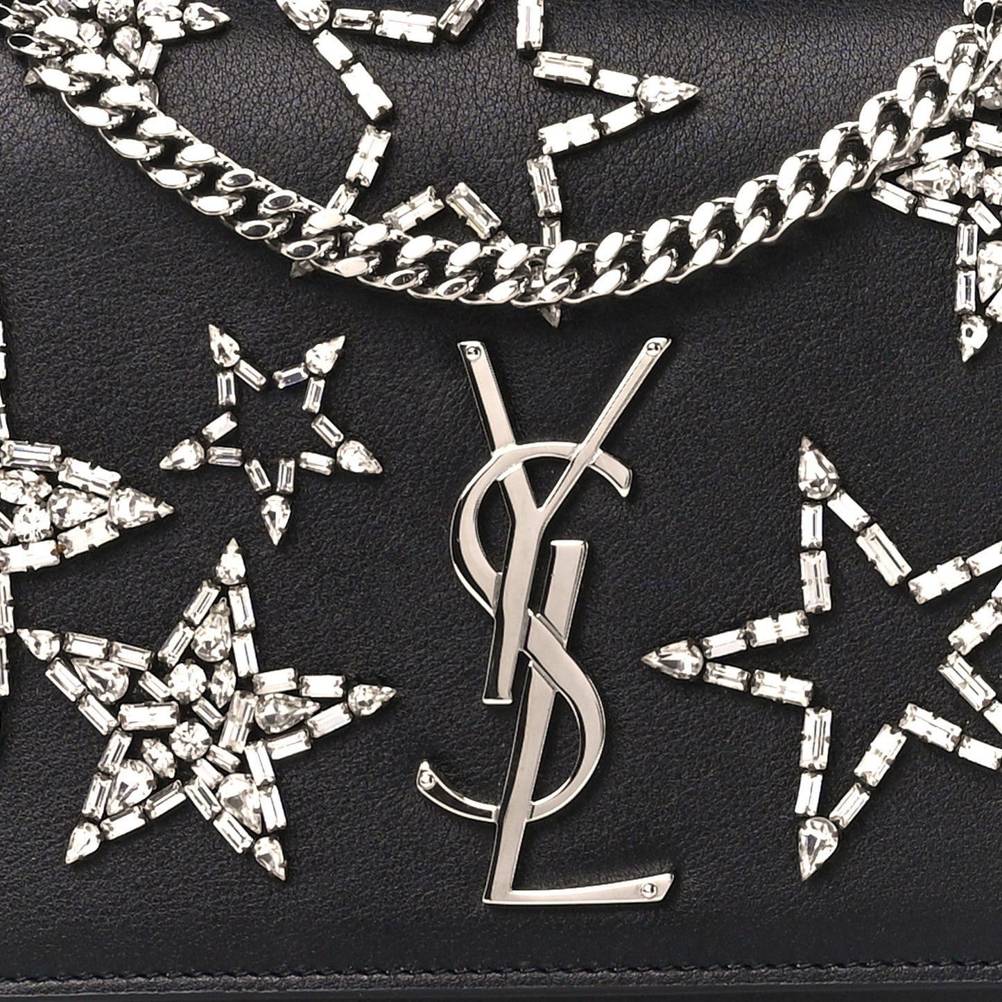 Calfskin Crystal Star Medium Monogram Kate Satchel Black