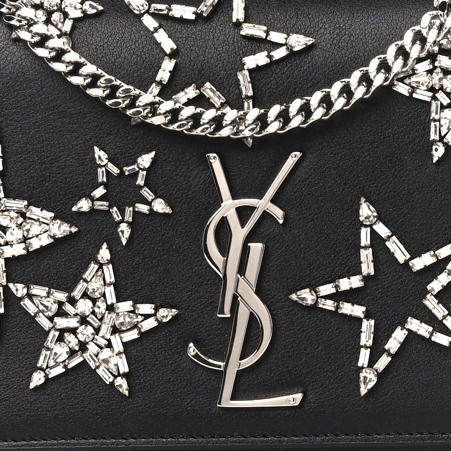 Saint Laurent Calfskin Crystal Star Medium Monogram Kate Satchel Black 9 of 11