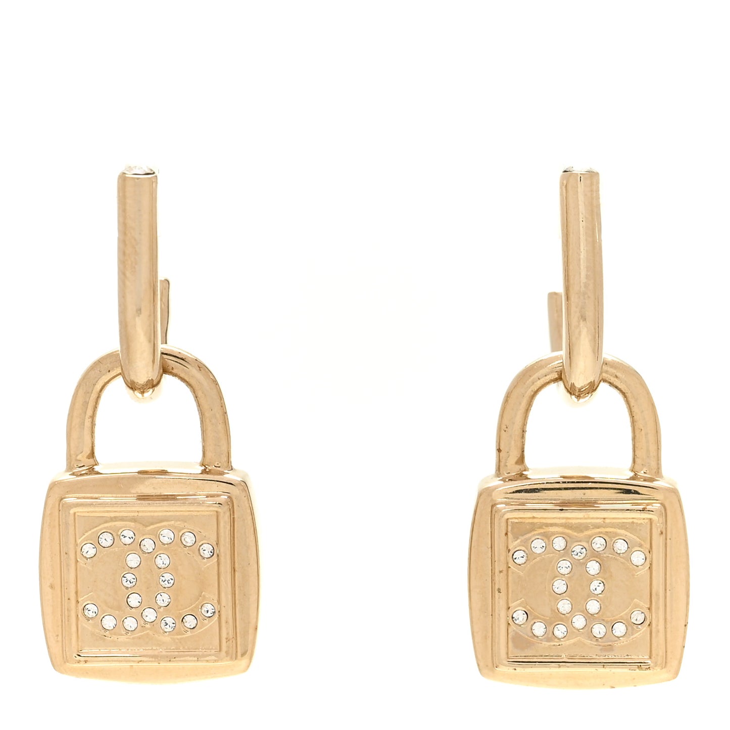 Metal CC Lock Drop Earrings Gold