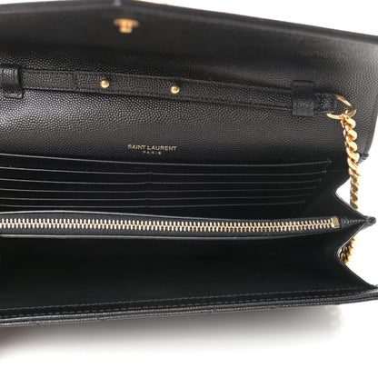 Saint Laurent Grain De Poudre Matelasse Chevron Monogram Chain Wallet Black 5 of 9
