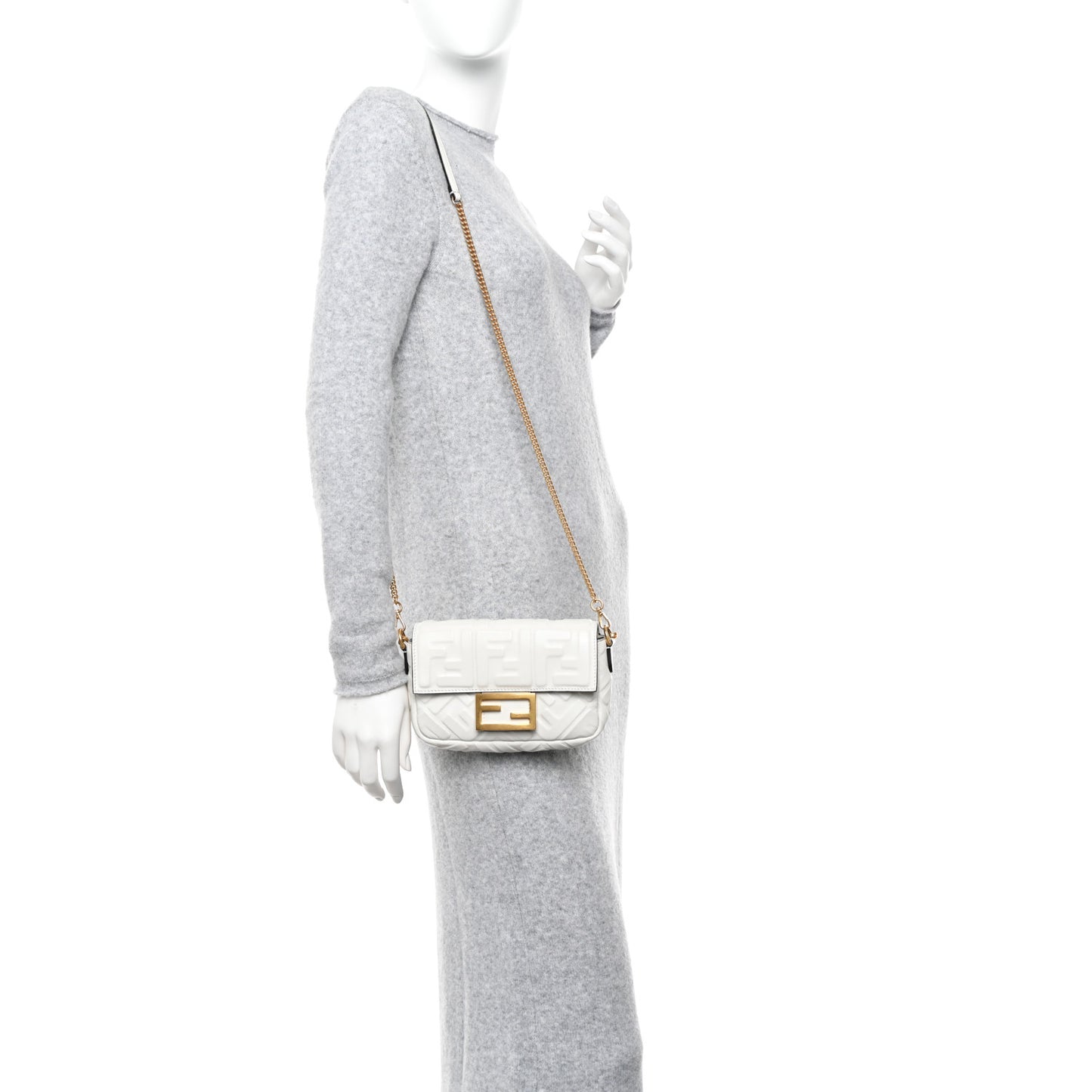 Nappa FF 1974 Embossed Mini Baguette White