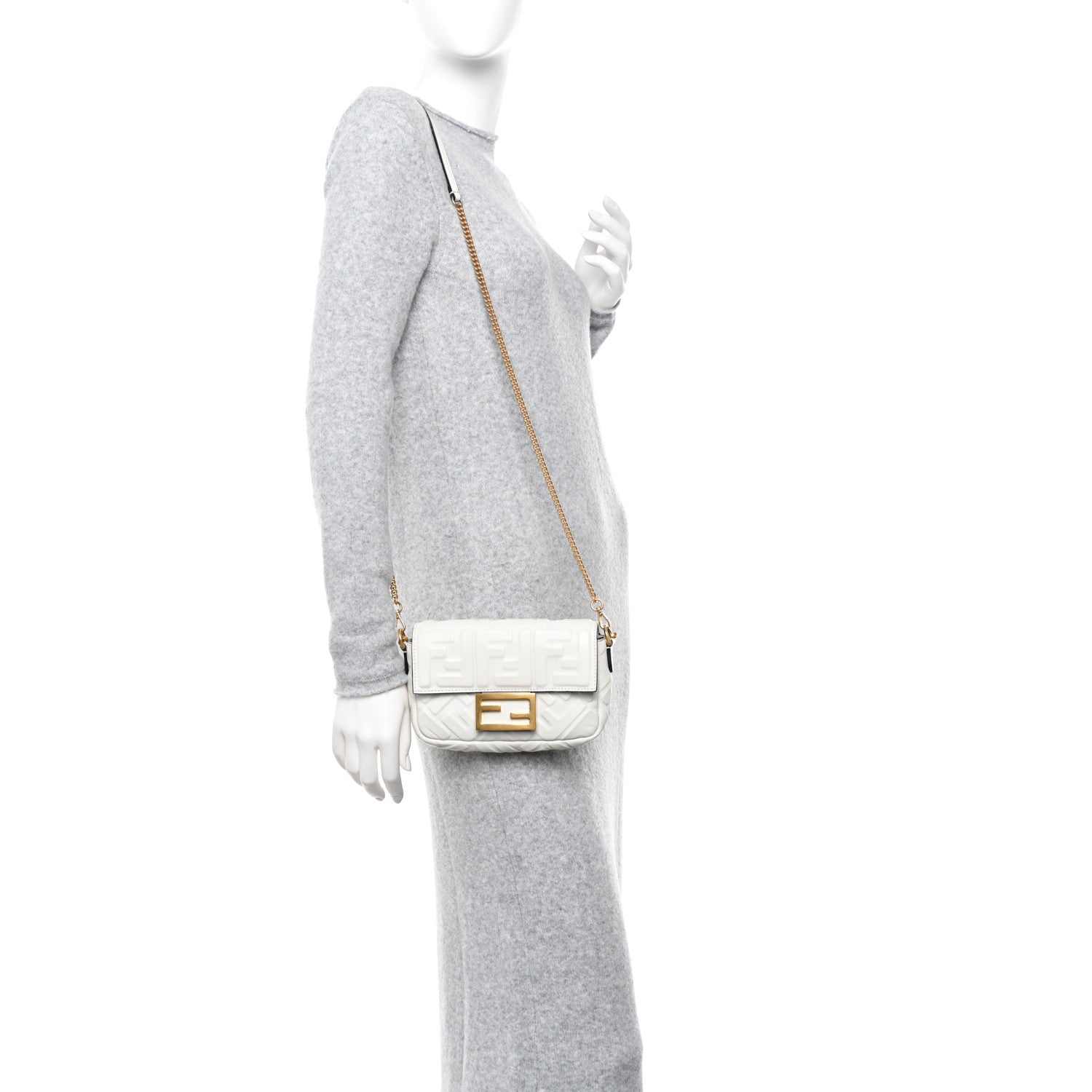 Fendi Nappa FF 1974 Embossed Mini Baguette White 2 of 12