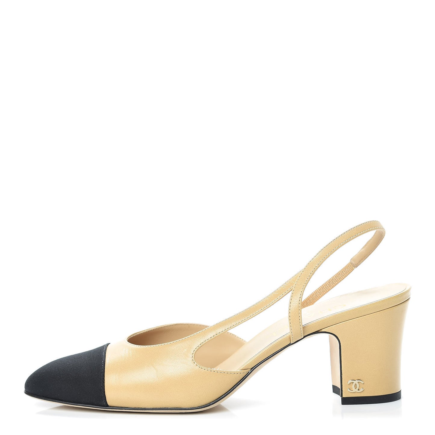 Goatskin Grosgrain Cap Toe CC Slingback Pumps 39.5 Beige Black