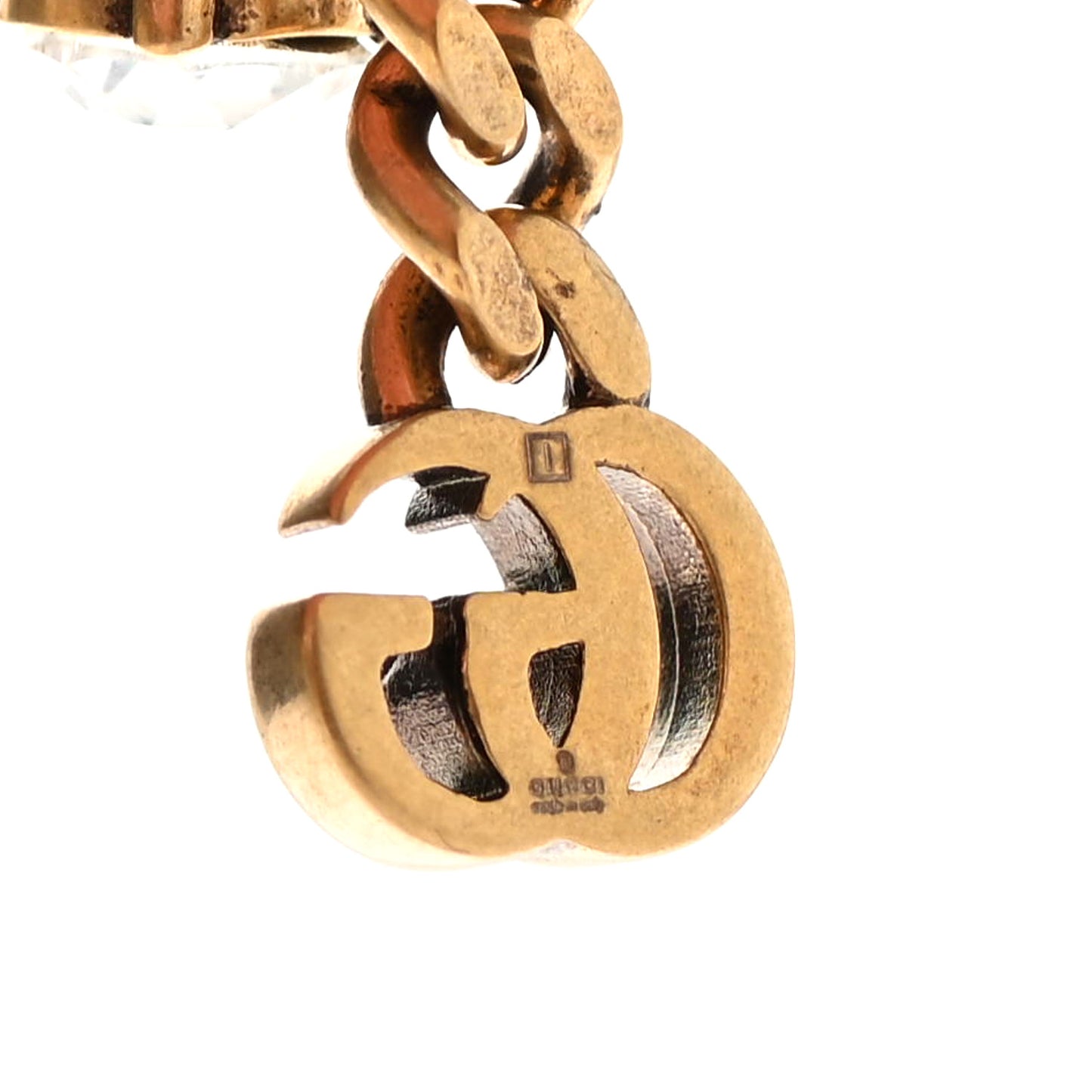 Metal Crystal Double G Chain Drop Earrings Aged Gold