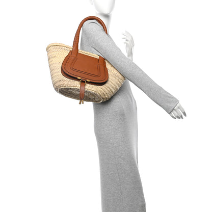 Chloe Raffia Small Grain Calfskin Medium Marcie Basket Tan 2 of 11