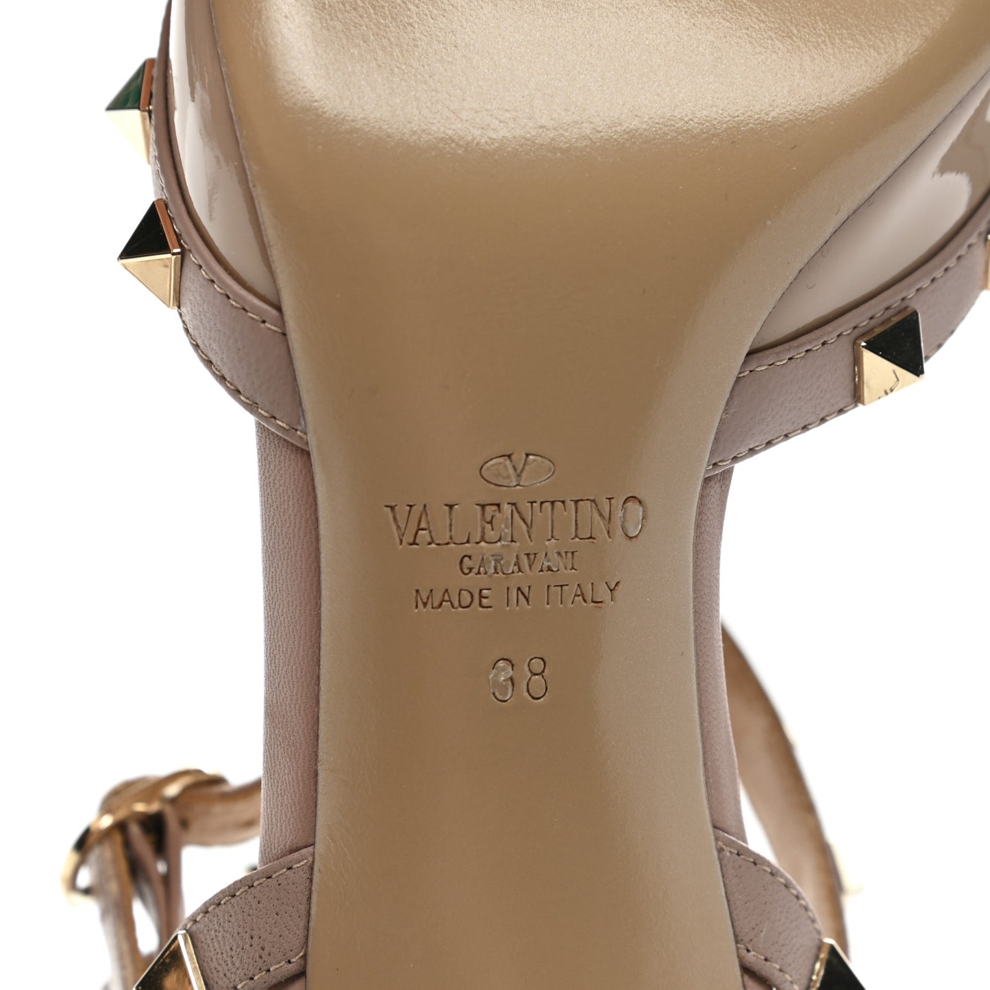 Patent Nappa Rockstud Ankle Strap 65mm Pumps 38 Poudre