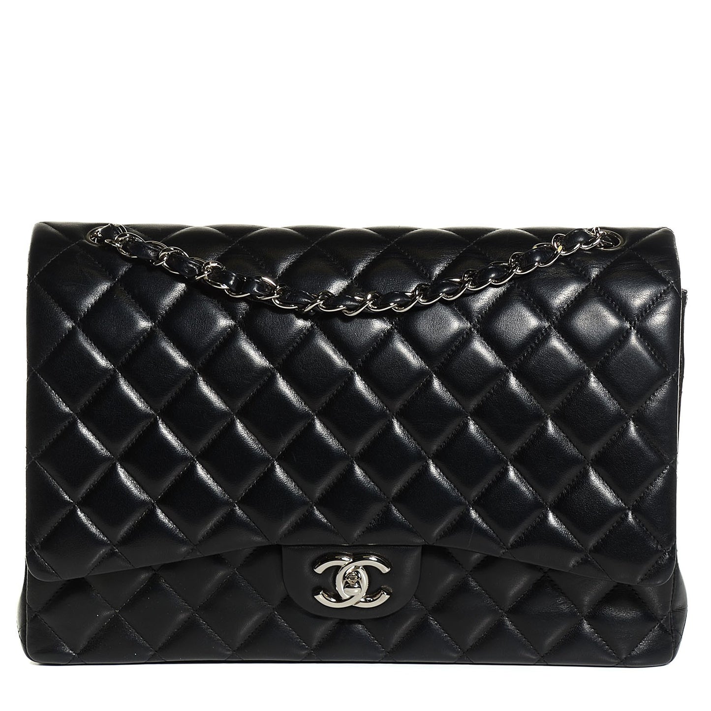 Lambskin Quilted Maxi Double Flap Black