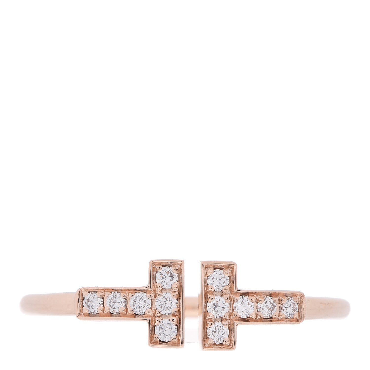 Tiffany 18K Rose Gold Diamond T Wire Ring 60 9.25 1 of 5