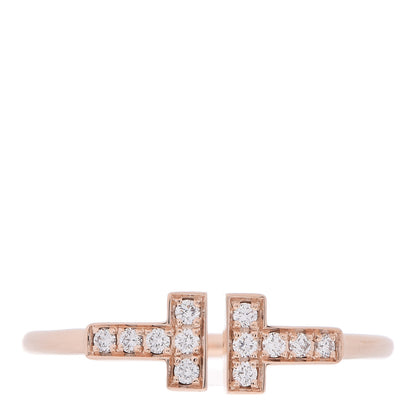 Tiffany 18K Rose Gold Diamond T Wire Ring 60 9.25 1 of 5