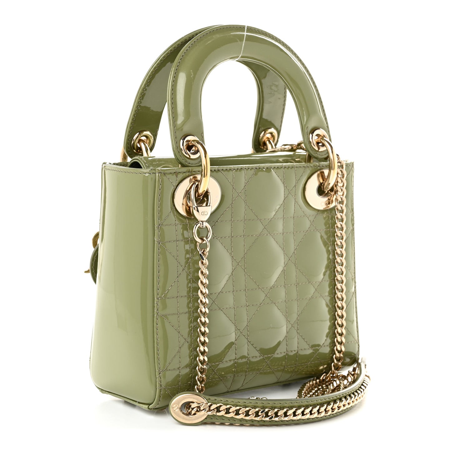 Patent Cannage Mini Lady Dior Dusty Green