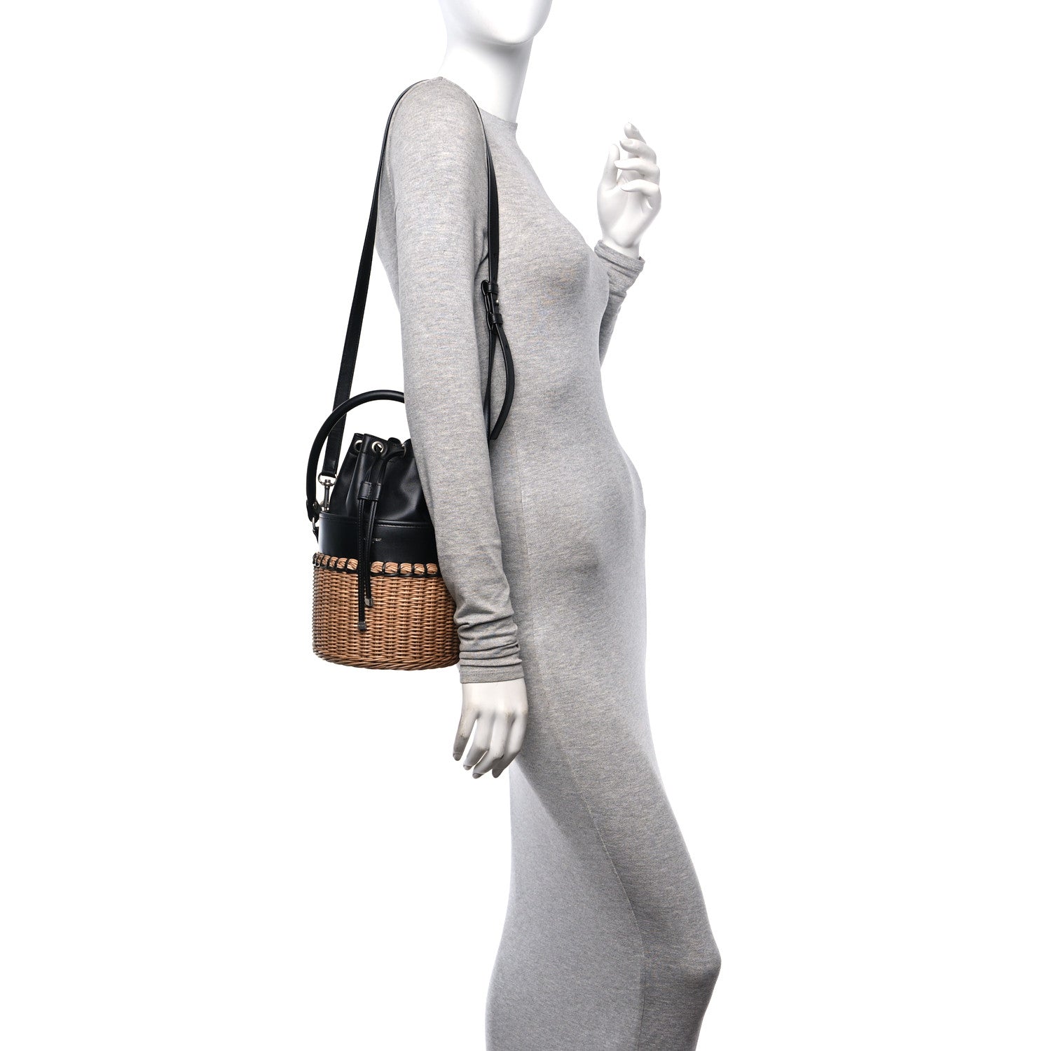 Saint Laurent Calfskin Wicker Small Bahia Bucket Bag Black 2 of 10