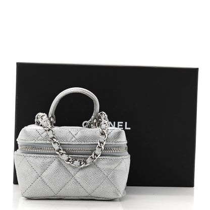 Chanel Metallic Caviar Quilted Mini Top Handle Vanity With Chain Silver 10 of 10