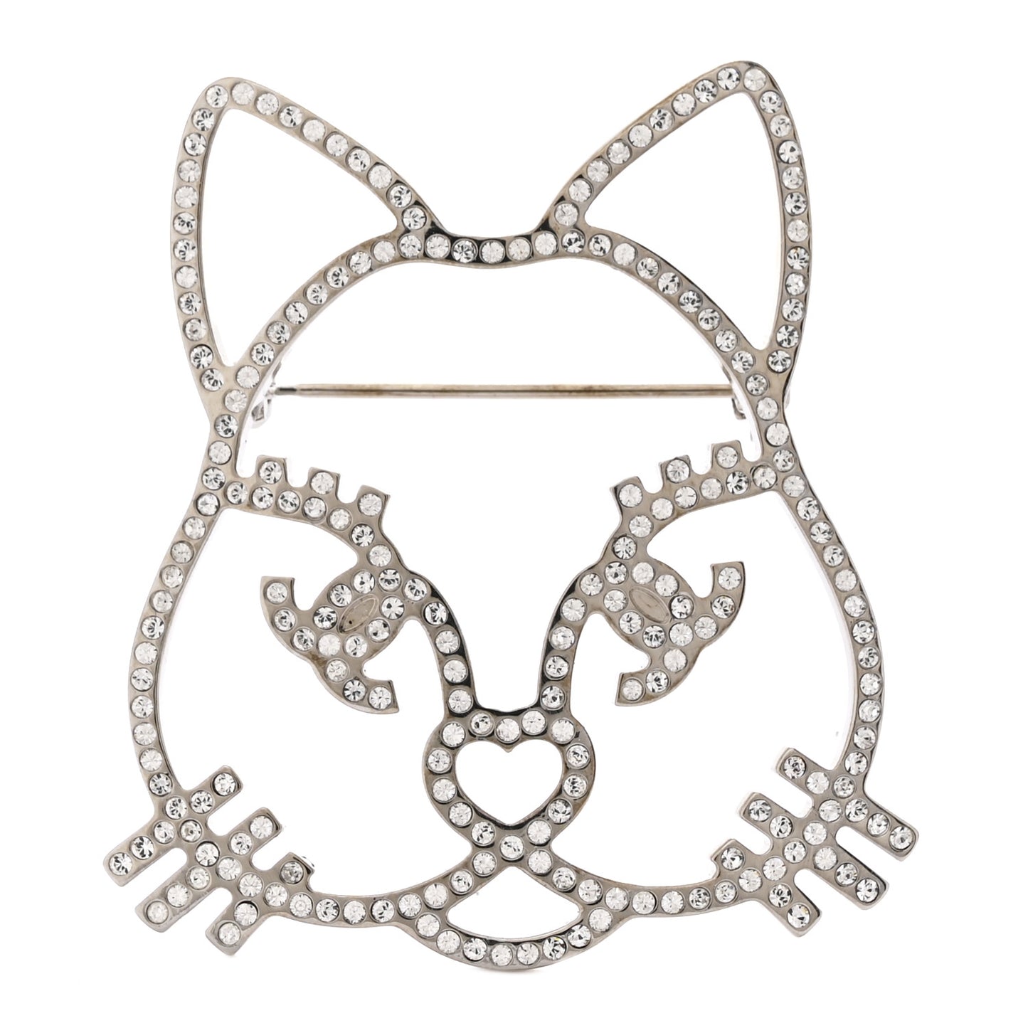 Strass Crystal Emoji Choupette Cat Brooch Silver