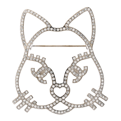 Chanel Strass Crystal Emoji Choupette Cat Brooch Silver 1 of 3