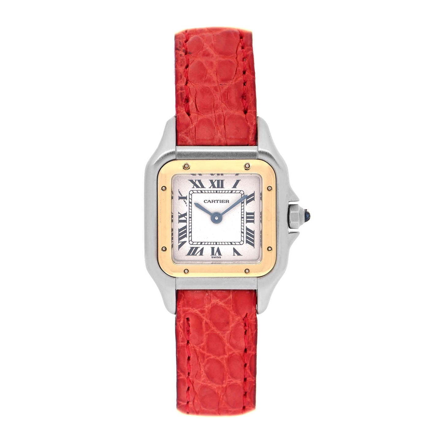Stainless Steel 18K Yellow Gold Alligator 22mm Panthere Quartz Watch Red
