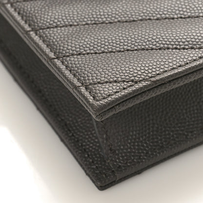 Saint Laurent Grain De Poudre Matelasse Chevron Monogram Envelope Chain Wallet Coal 7 of 8