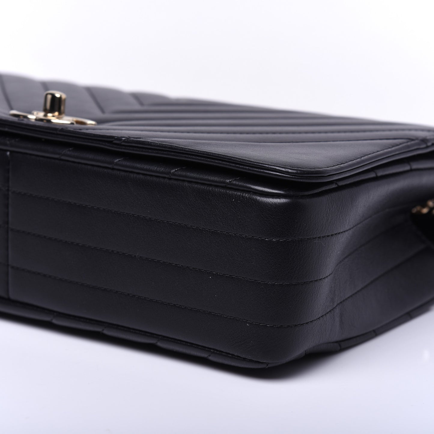 Calfskin Chevron Quilted Medium Statement Flap Black