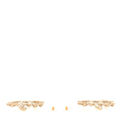 Chanel Metal Glass Pearl CC Crystal Snowfall CC Drop Earrings Light Gold 3 of 5