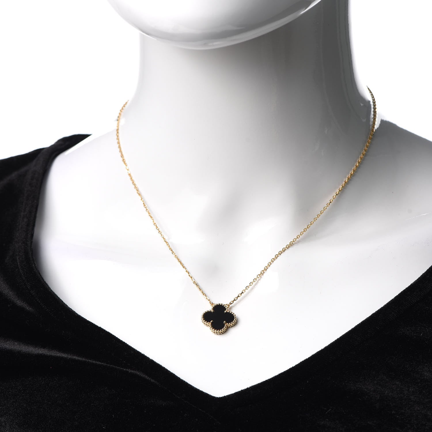 Van Cleef & Arpels 18K Yellow Gold Black Onyx Vintage Alhambra Pendant Necklace 2 of 7