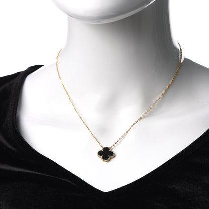 Van Cleef & Arpels 18K Yellow Gold Black Onyx Vintage Alhambra Pendant Necklace 2 of 7