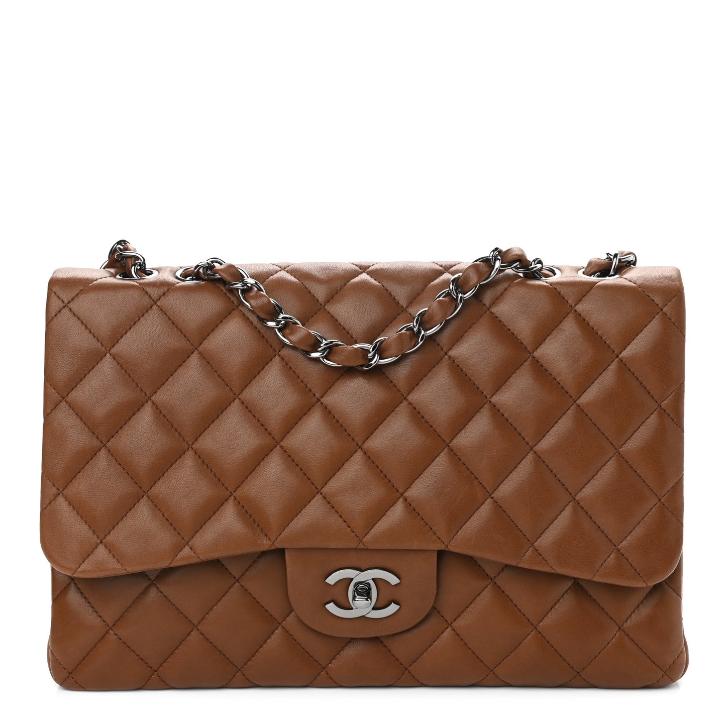 Lambskin Quilted Jumbo Single Flap Dark Brown