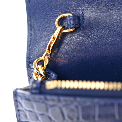 Saint Laurent Calfskin Crocodile Embossed Kate Monogram Tassel Chain Wallet Royal Blue 12 of 13