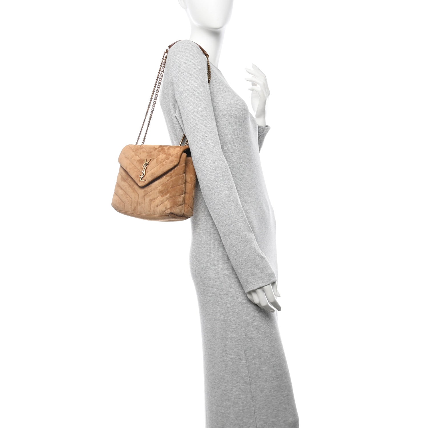Saint Laurent Suede Calfskin Y Quilted Monogram Small Loulou Chain Satchel Cinnamon 2 of 11
