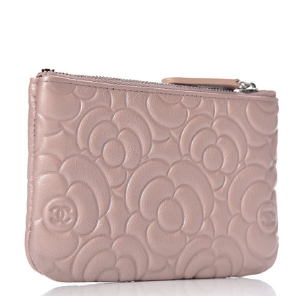 Chanel Goatskin Camellia Embossed Cosmetic Pouch Light Pink 3 of 8