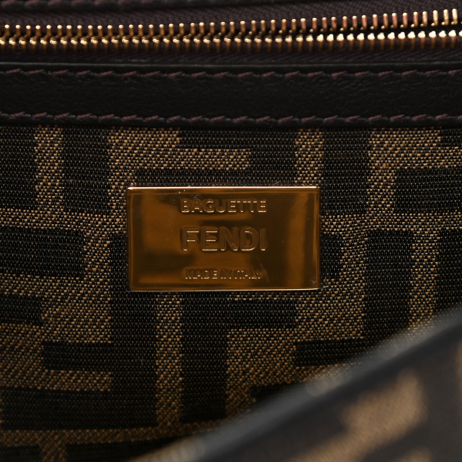Fendi Fabric Jacquard FF 1974 Medium Baguette Tobacco Moro Black 6 of 10