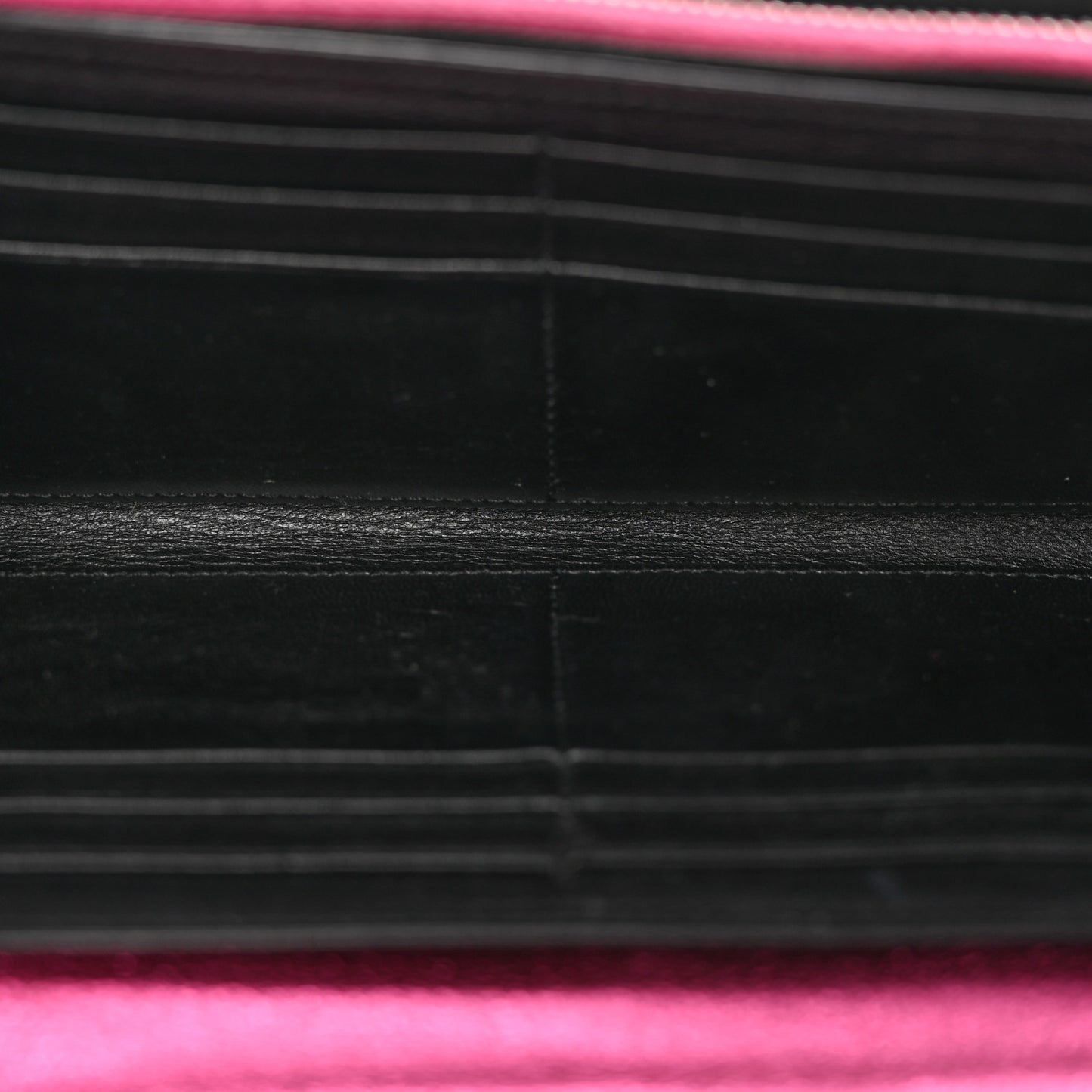 Metallic Crackled Calfskin Matelasse Chevron Monogram Flap Wallet Fuchsia
