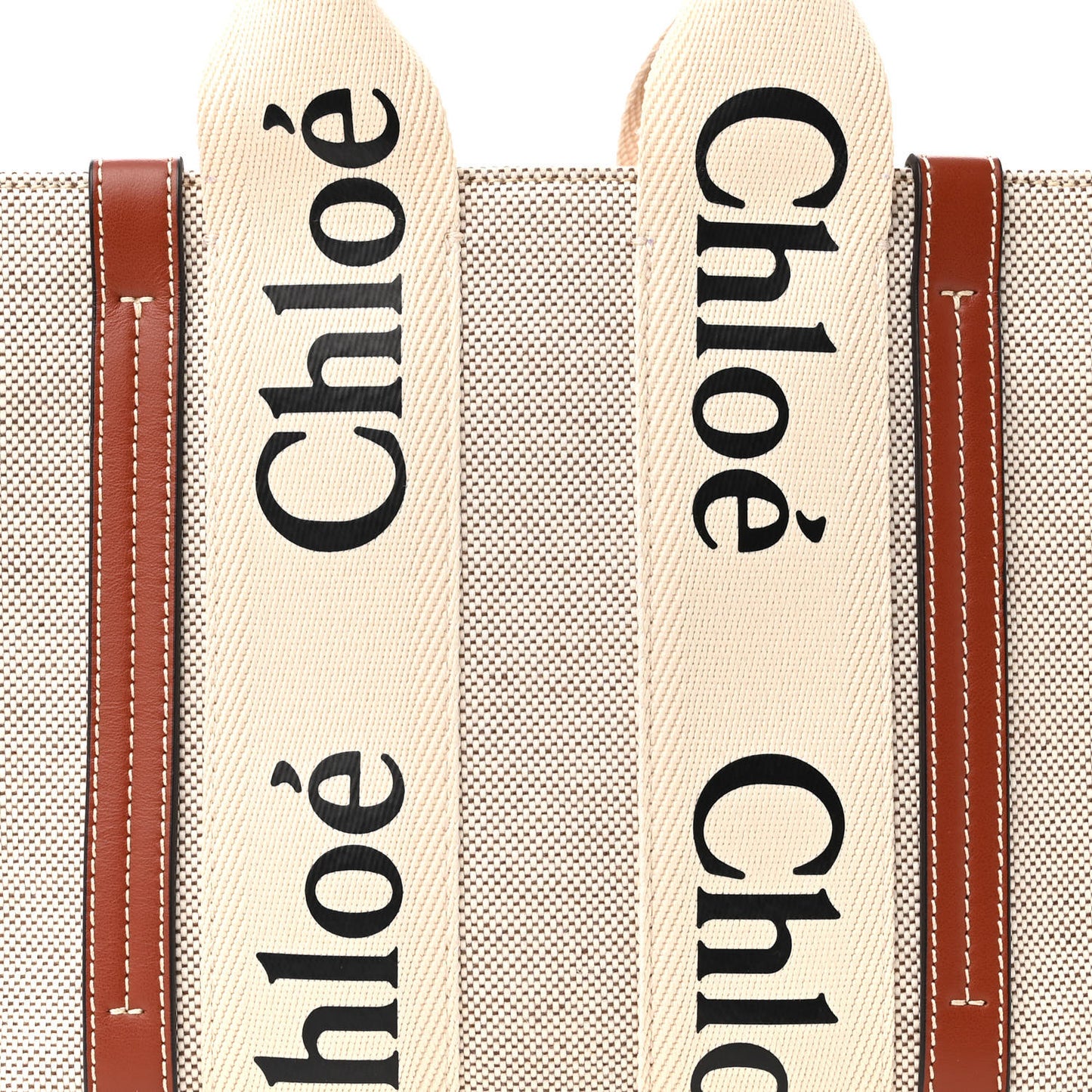 Cotton Calfskin Small Woody Ribbon Tote White Brown
